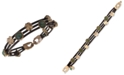 Lucky Brand Bracelet, Gold-Tone Jade Stone Woven Leather Bracelet